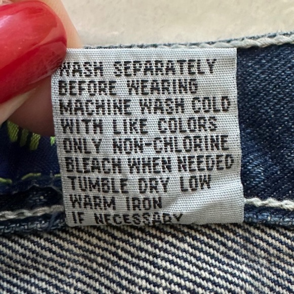 Vintage Y2K No Excuses Denim Shorts Women 13/14 32"Blue Neon Stripe High Waisted - Picture 7 of 8